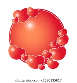 Valentine's Day card in the shape of a red circle with hearts.
