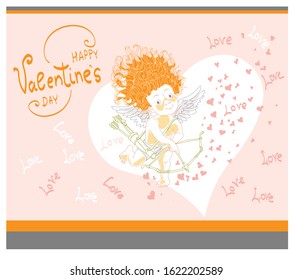 A Valentine's day card shows Cupid with a bow and arrow.