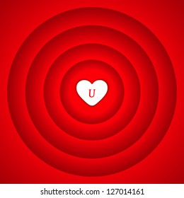 Valentines day card with a small white heart in the middle and the letter U