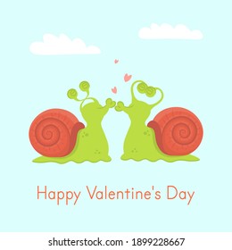 Valentines day card
.Snails kissing.Vector funny illustration in cartoon style.
