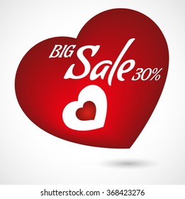 Valentine's Day card, special offer banner, big sale poster. Heart discount voucher template. Up to 30% off.  isolated on white background. 
