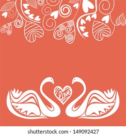 Valentines day card swans vector illustration
