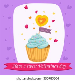 Valentine's Day Card with Sweet Cupcake in vector