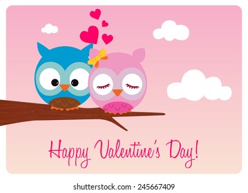 valentine's day card, sweet pair of owls in love