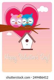 valentine's day card, sweet pair of owls in love