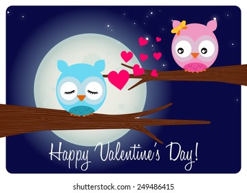 valentine's day card, sweet pair of owls in love