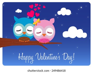 valentine's day card, sweet pair of owls in love