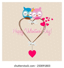 valentine's day card, sweet pair of owls in love