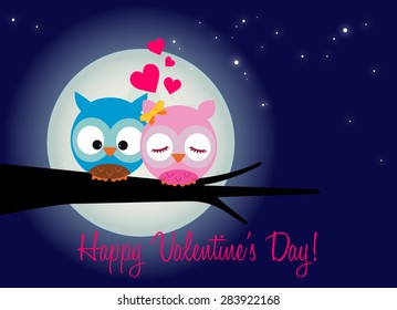 valentine's day card, sweet pair of owls in love