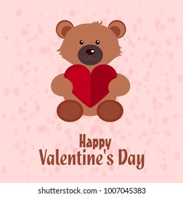 Valentine's day card with teddy bear and pattern background