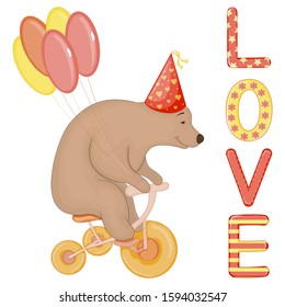 Valentine's Day card with teddy bear. Cartoon style. Vector illustration