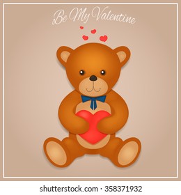 Valentines day card with teddy bear. Vector illustration