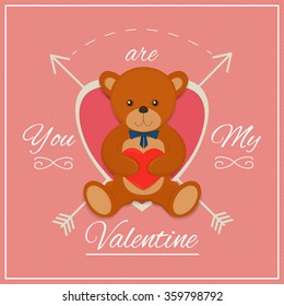 Valentines day card with teddy bear. Vector illustration