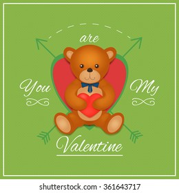 Valentines day card with teddy bear. Vector illustration