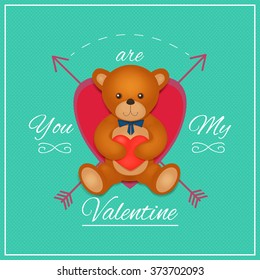 Valentines day card with teddy bear. Vector illustration