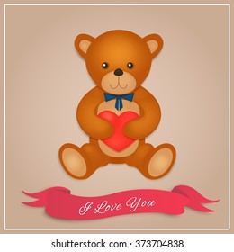 Valentines day card with teddy bear. Vector illustration