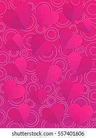 Valentines day card template with hearts, vector illustration