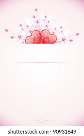 Valentine's Day Card Template with Hearts and flowers, vector illustration