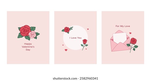 valentine's day card template set with rose,envelope