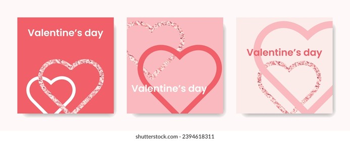 Plantillas de tarjetas de San Valentín. Día de San Valentín. Corazones rosados. Vector.