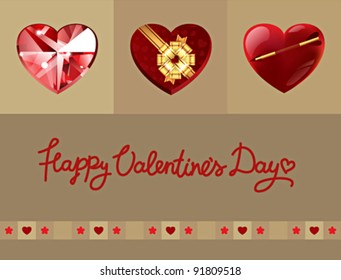 Valentine's Day card, three hearts