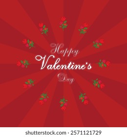 Valentine's Day Card with Three Red Roses make frame, Text Design, and Decorative Red Background