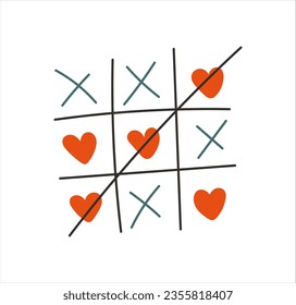 Tarjeta de San Valentín. Juego de tac-tac-pie con corazones.  Ilustración del vector