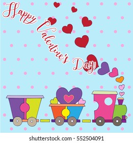 Valentine's day card. train toys Vector illustration.