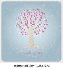 Valentine's day card with tree and hearts. Vector illustration.