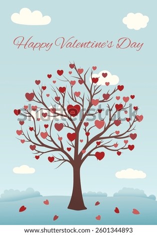 Valentine's Day Card with Tree with Hearts Instead of Leaves, Love Tree for Valentine's Day