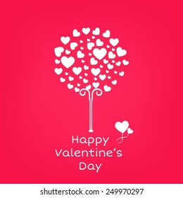 Valentines day card with tree made from hearts
