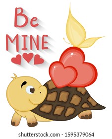 Valentine's Day card with turtle. Cartoon style. Vector illustration