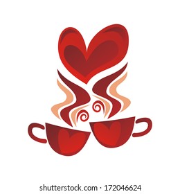 Valentines day card two cups heart vector illustration