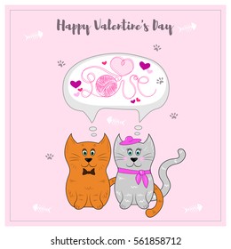 Valentines day card. Two cute cat in love . Valentines Day decoration. Vector
