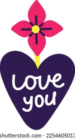 Valentines day card with two hearts in modern doodle style vector illustration