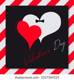 Valentines Day card with two hearts. Romantic Vector illustration for greeting card, gift, banner, poster .