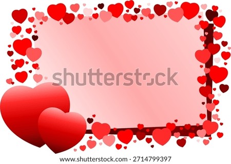 A Valentine's Day card with two hearts at the bottom and a multitude of small hearts as a border