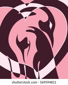 Valentine's day card with two hugging penguins . Vector illustration.
