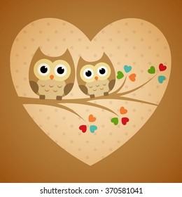 Valentine's Day Card with Two Owls in Love.