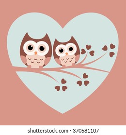 Valentine's Day Card with Two Owls in Love.