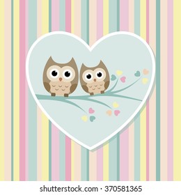 Valentine's Day Card with Two Owls in Love.