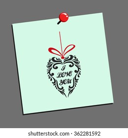 Valentines Day card with typography heart. I Love you. 