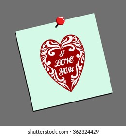 Valentines Day card with typography heart. I Love you. 