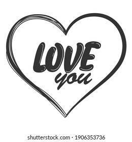 Valentine's Day Card Typography, Valentine's day lettering isolated white background. Card Vector, Concept Black And White, Valentine's Day