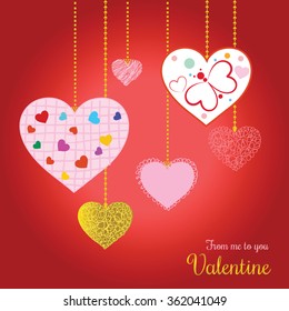Valentine's day card. Vector colored pattern with hearts for posters, greeting cards, flayers and banner, web designs. Anniversary, holiday, wedding, valentine, party invitations. 