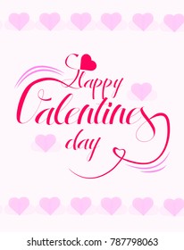 Valentine's Day Card Vector Design with  Red Calligraphic Typography and Hearts on White Background