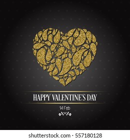 Valentines day card. Vector golden heart illustration made with petals for valentines banner, label, background design.