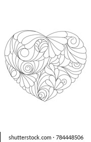 Valentine's day card. Vector  heart isolated on a white for adult coloring book