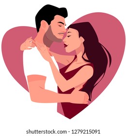 Valentine's Day card, vector illustration, happy couple, love, hugging couple, cartoon characters, romantic date