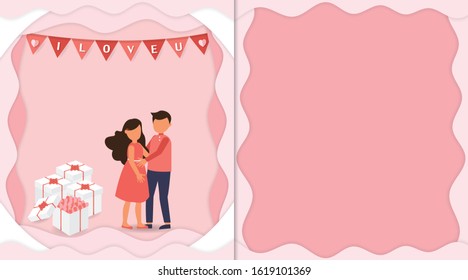 Valentine's day card, Vector illustration of Love couple and symbol of "I love u" on pink background for Happy valentines day